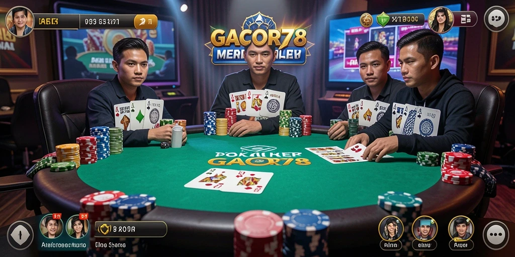Screenshot gameplay GACOR78 menampilkan suasana permainan poker yang intens.