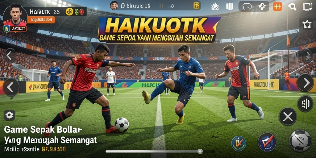 Tampilan gameplay seru HAIKUOTK dengan aksi sepak bola yang menegangkan.