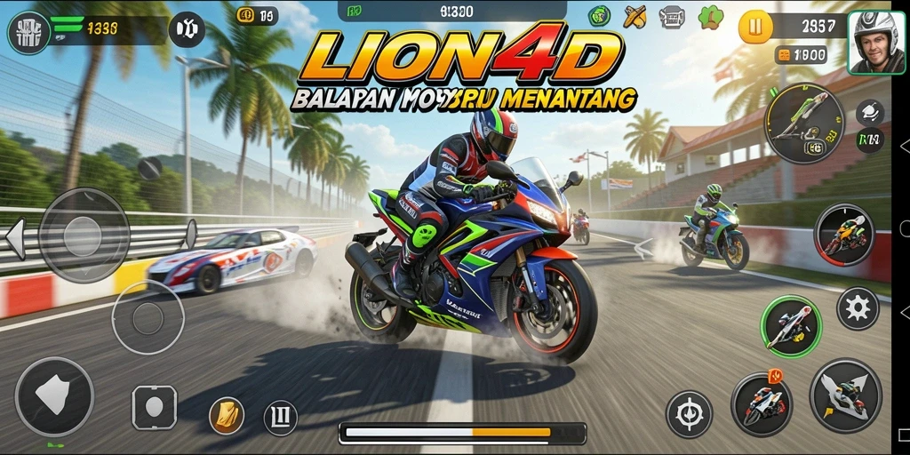 Screenshot LION4D menampilkan aksi balapan motor yang intens dan mendebarkan.