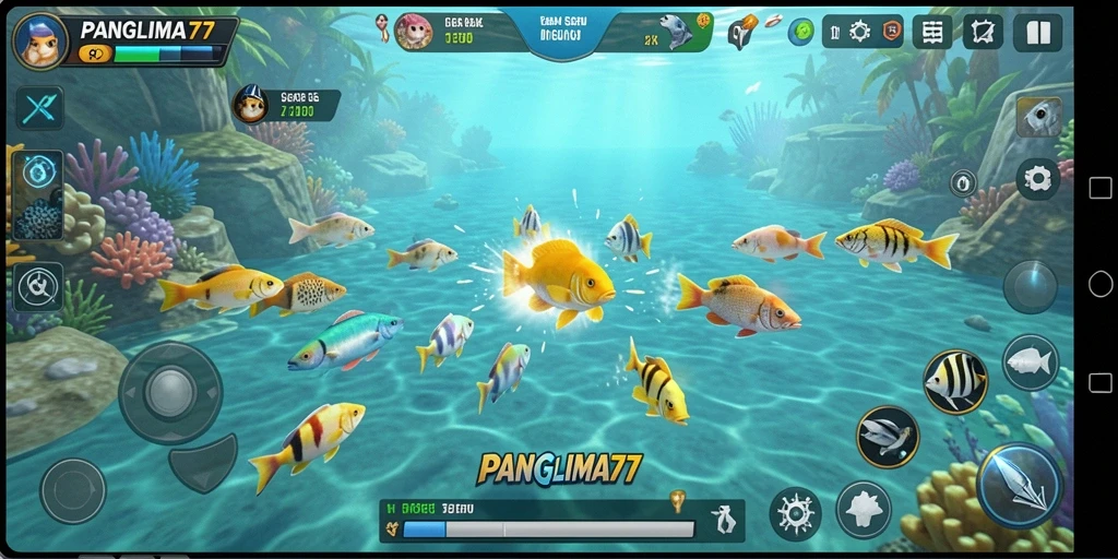 Tampilan seru gameplay PANGLIMA77 dengan aksi tembak ikan.